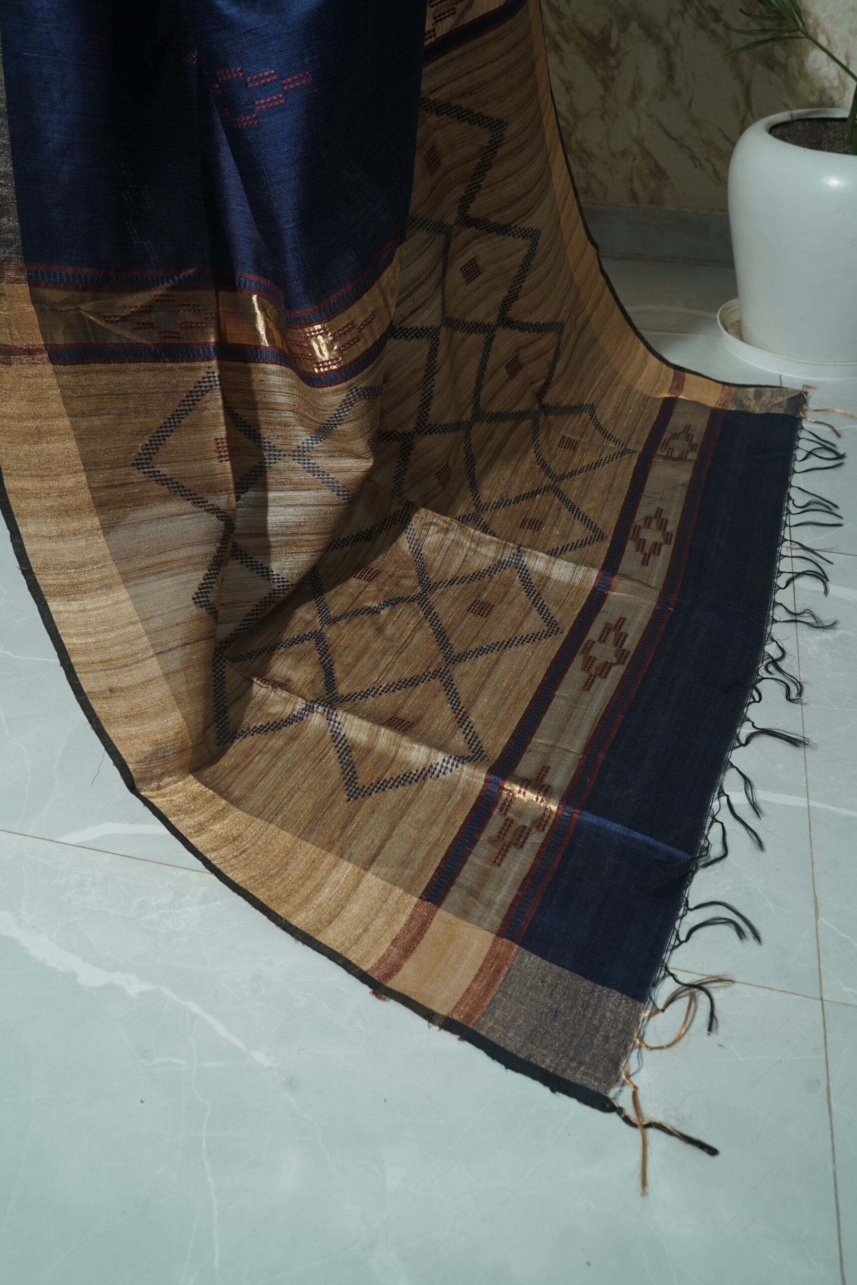 Pure Tussar Ghicha Silk Saree with Diamond Woven Pallu | Silk Mark Certified - Image 10