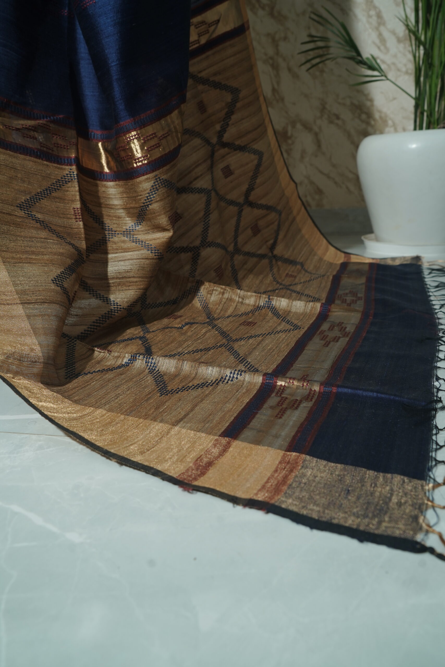 Pure Tussar Ghicha Silk Saree with Diamond Woven Pallu | Silk Mark Certified - Image 11