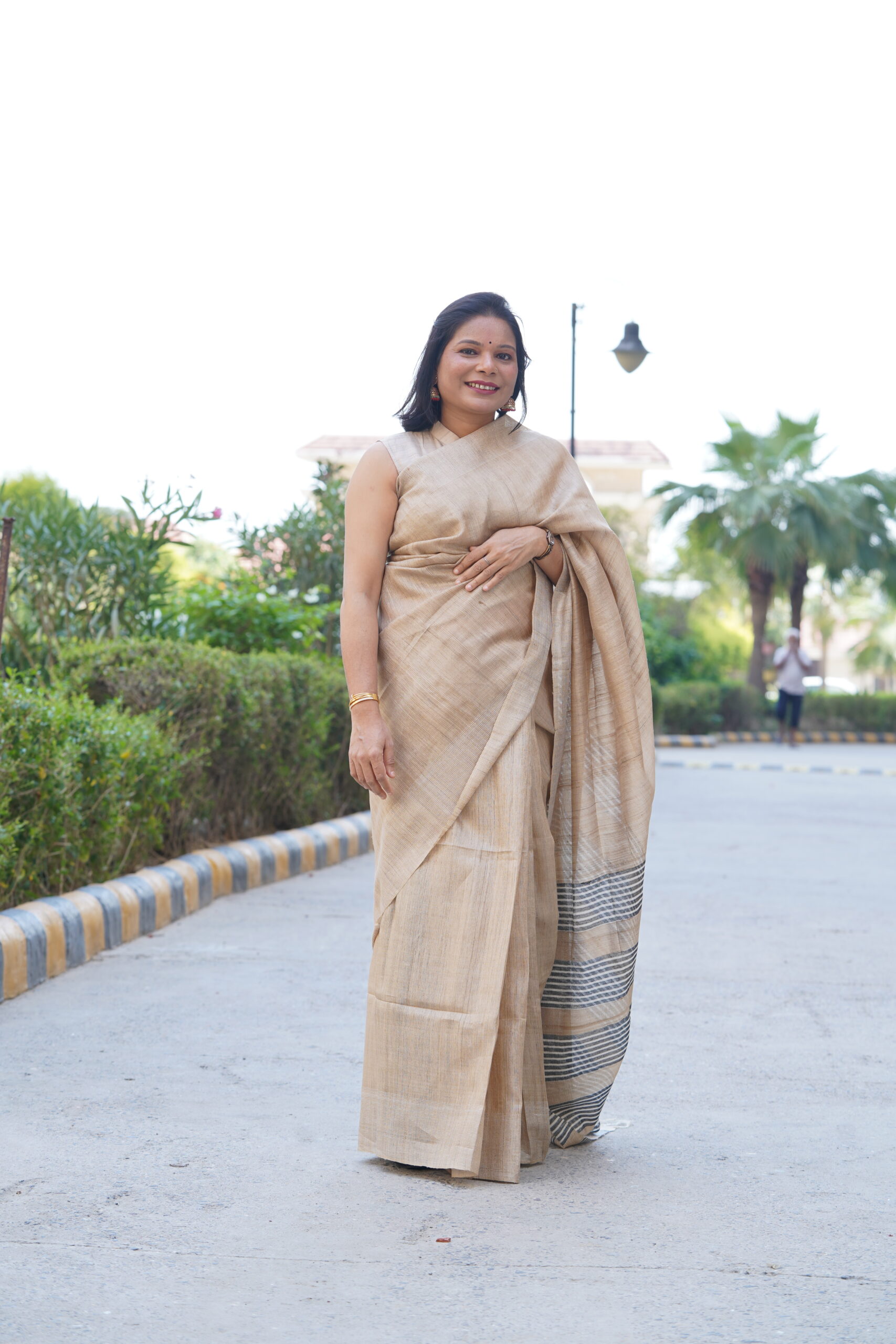 Pure Tussar Ghicha Silk Saree – Black Striped Pallu | Silk Mark Certified - Image 3