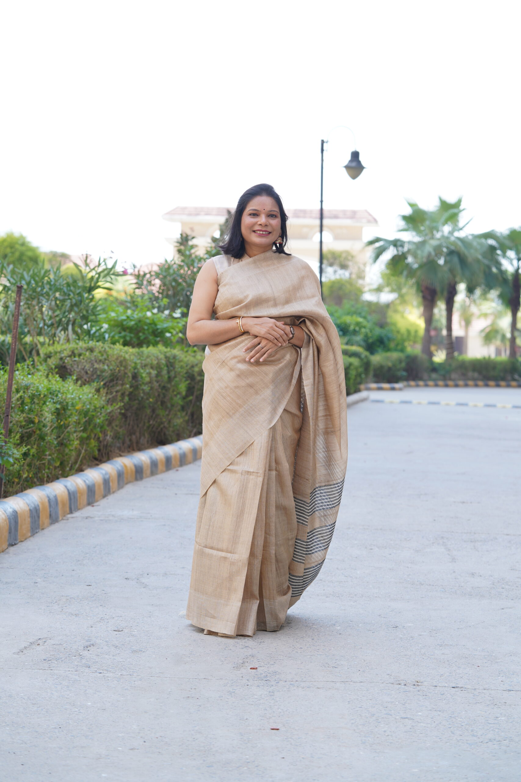 Pure Tussar Ghicha Silk Saree – Black Striped Pallu | Silk Mark Certified - Image 4
