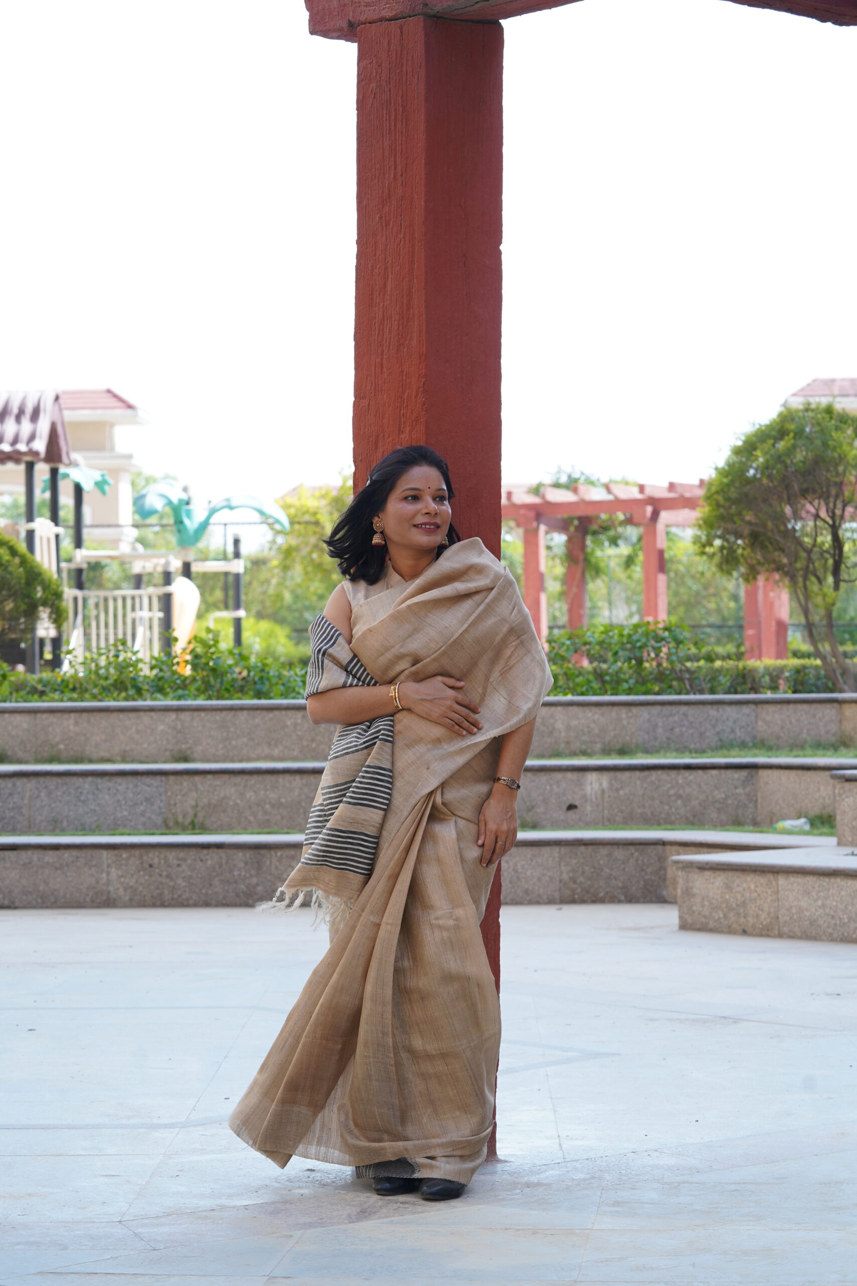 Pure Tussar Ghicha Silk Saree – Black Striped Pallu | Silk Mark Certified - Image 2