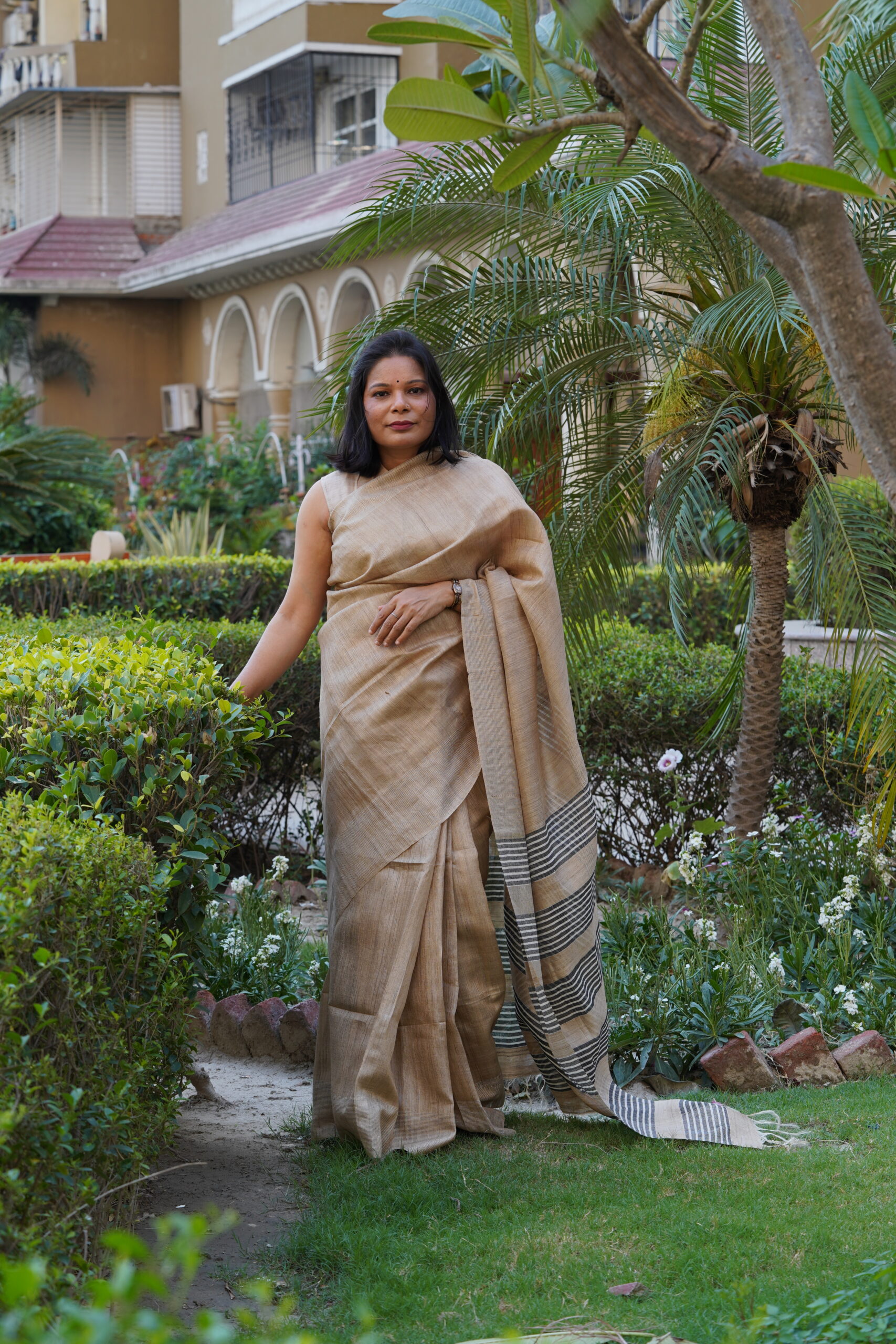 Pure Tussar Ghicha Silk Saree – Black Striped Pallu | Silk Mark Certified - Image 10