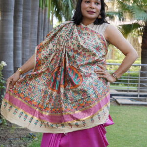 Hand Painted Madhubani Tussar Silk Saree | Silk Mark Certified