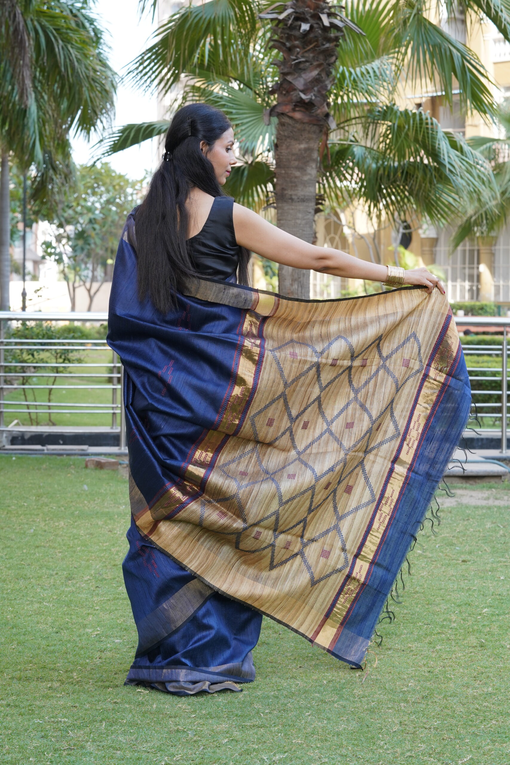 Pure Tussar Ghicha Silk Saree with Diamond Woven Pallu | Silk Mark Certified - Image 3