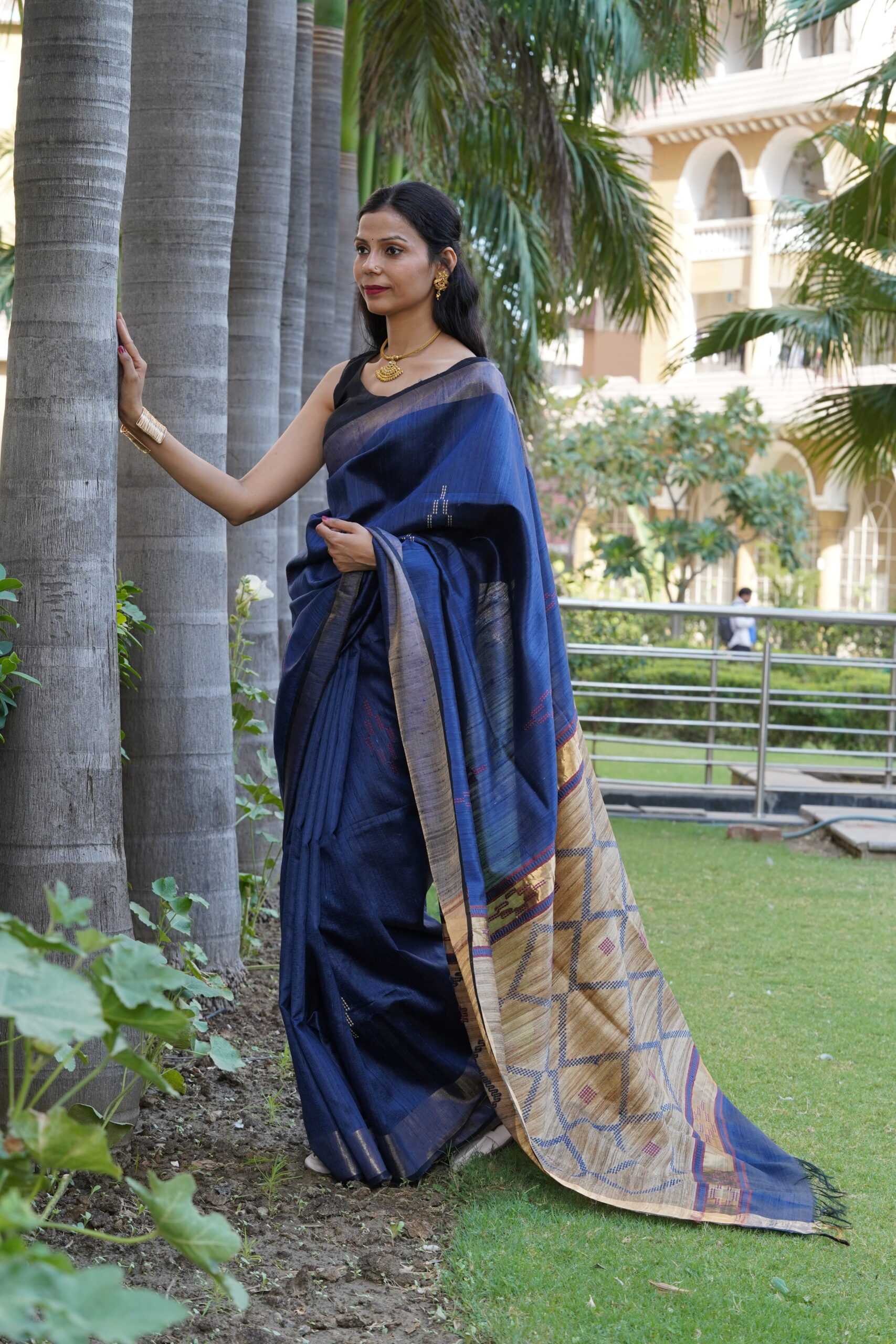 Pure Tussar Ghicha Silk Saree with Diamond Woven Pallu | Silk Mark Certified - Image 4