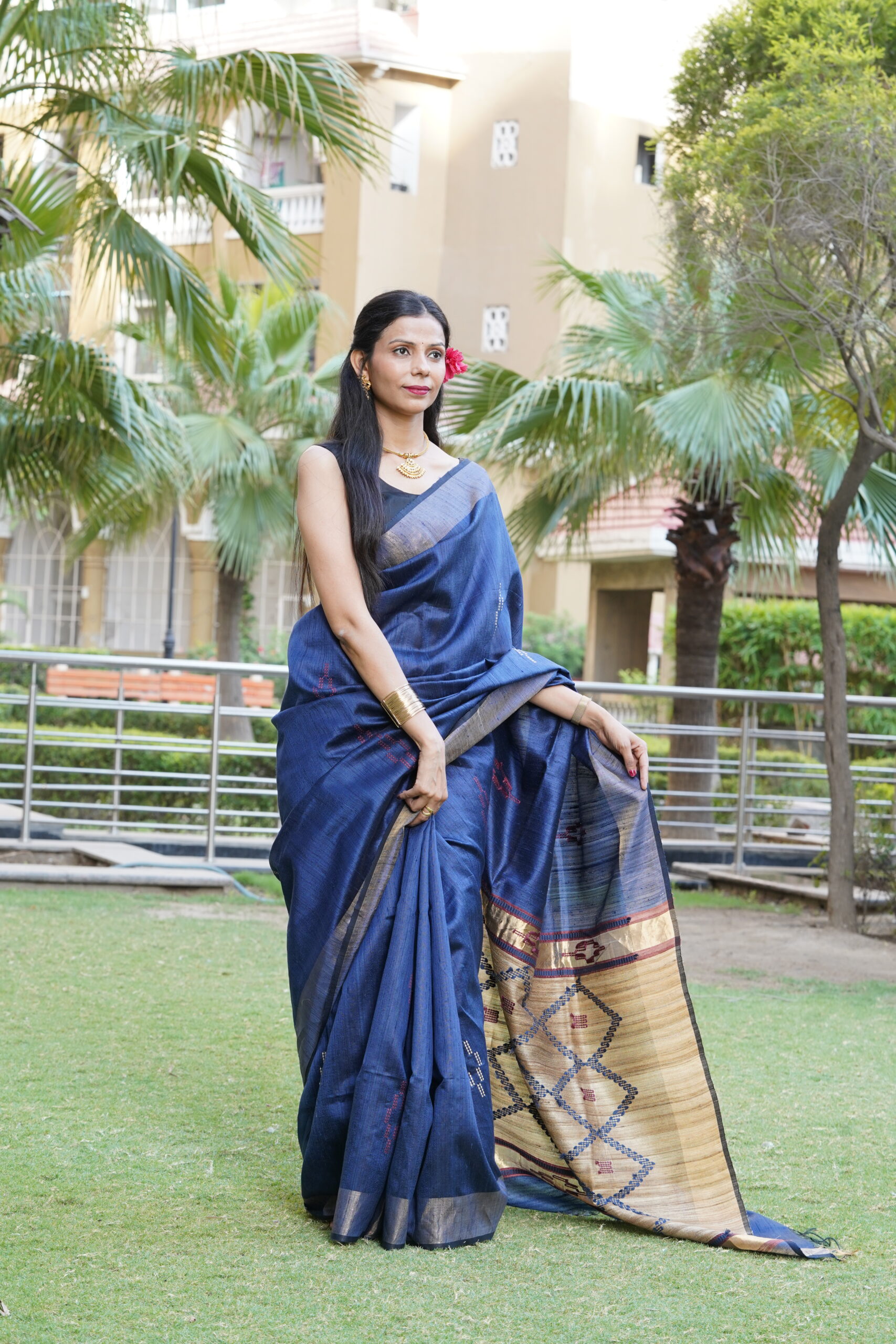 Pure Tussar Ghicha Silk Saree with Diamond Woven Pallu | Silk Mark Certified - Image 5