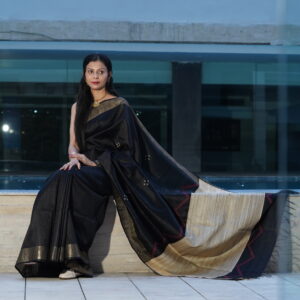 Pure Tussar Ghicha Silk Handloom Saree – Black | Silk Mark Certified