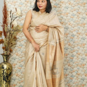 Pure Tussar Silk Handwoven Saree with Tea Cup Inspired Woven Motifs | Silk Mark Certified