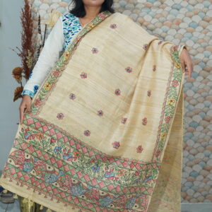 Pure Tussar Ghicha Silk Hand-Painted Madhubani Dupatta | Silk Mark Certified